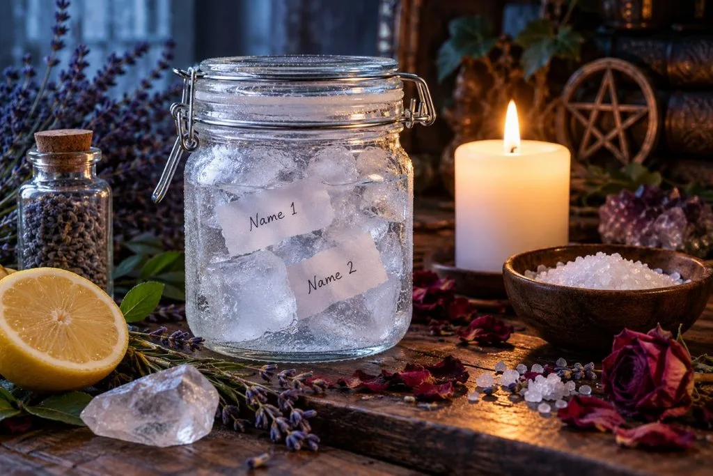 Simple freezer spell for relationship separation using paper and water